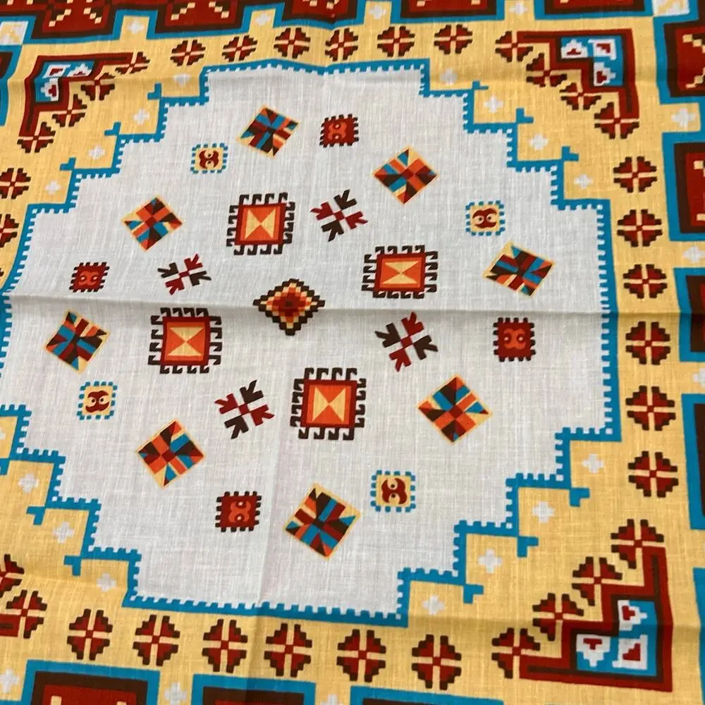 Vintage 1980s Deadstock Southwestern Bandana USA Made 21x22 Geometric Print -